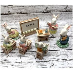 Tales Of Bunny Hollow Schoolhouse Figurines Set Of 8 Easter Spring Decor 1990s